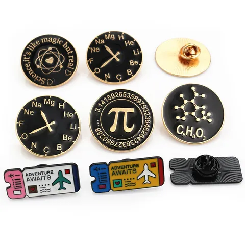 Science Chemistry Pi Molecule Enamel Lapel Pin Adventure Awaits Ticket Badge Zinc Alloy Decorative Brooch For Backpack Clothing Accessories