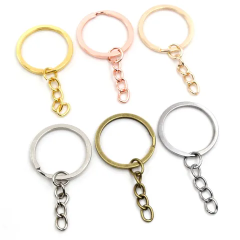 DIY Metal Keychain Split Rings With 4 Link Chain Key Ring Findings For Jewelry Making Rhodium Gold Bronze Black KC Gold Keyrings