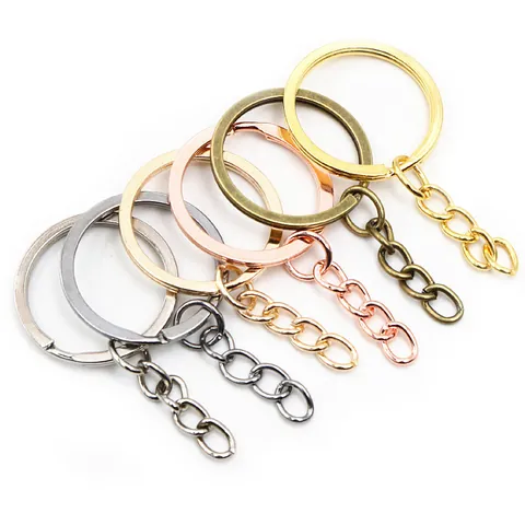DIY Metal Keychain Split Rings With 4 Link Chain Key Ring Findings For Jewelry Making Rhodium Gold Bronze Black KC Gold Keyrings