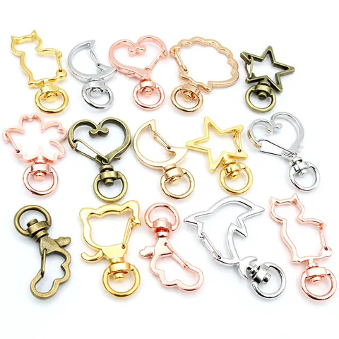 Mixed Alloy Animal Shaped Lobster Clasps For DIY Keychain Jewelry Making Heart Star Moon Cat Rabbit Sakura Flower Metal Hooks Accessories