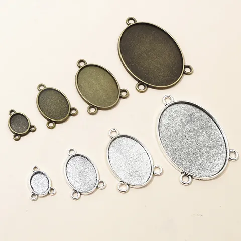 Vintage Zinklegering Ovaal Hanger Basis Cabochon Instellingen Drie Lussen Sieradenonderdelen Voor DIY Ketting Armband