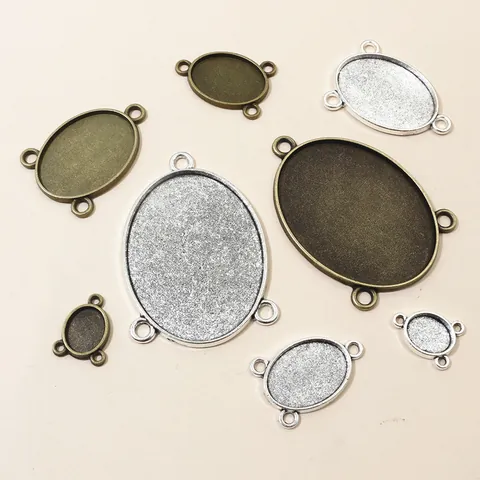 Vintage Zinklegering Ovaal Hanger Basis Cabochon Instellingen Drie Lussen Sieradenonderdelen Voor DIY Ketting Armband