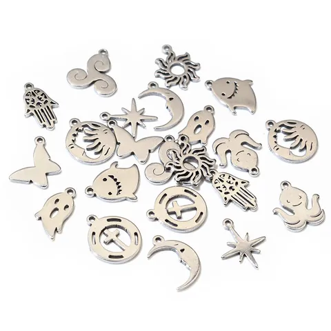 Vintage Stainless Steel Charms Pendants For DIY Jewelry Making Accessories Necklace Bracelet Butterfly Moon Star Sun Hamsa Hand Cross Ghost Octopus