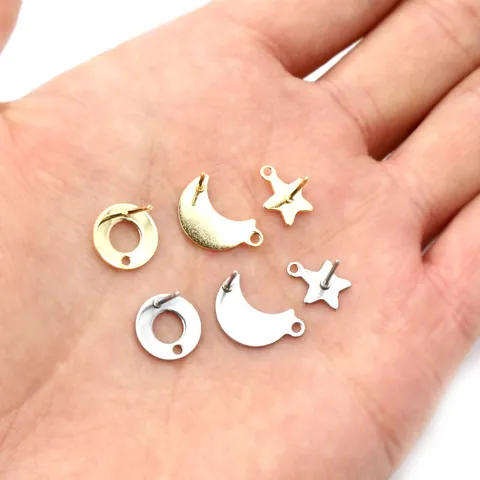 Stainless Steel DIY Earring Post Findings Gold Silver Geometric Star Moon Flower Handmade Jewelry Making Accessories For Women