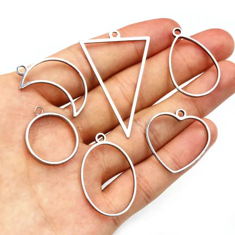 Roestvrij Staal Geometrische Open Bezel Hangers Voor DIY Sieraden Maken Hart Maan Ster Waterdruppel Frame Handgemaakte Bevindingen