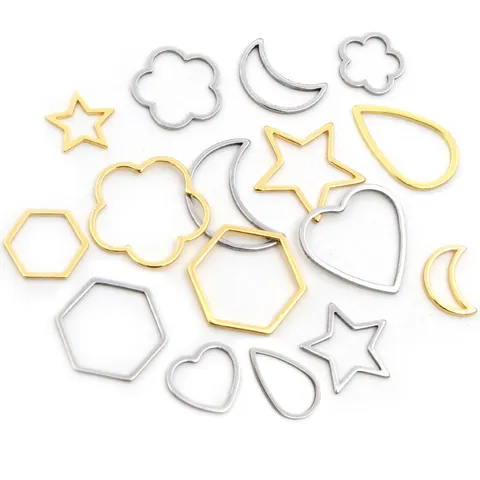 Stainless Steel Geometric Hollow Charms Moon Star Heart Flower Hexagon Teardrop Bezels DIY Jewelry Making Pendants