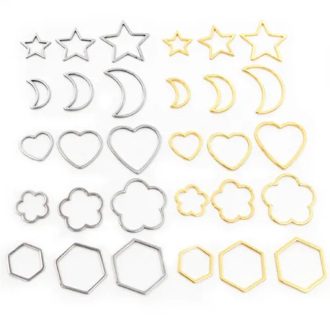 Stainless Steel Geometric Hollow Charms Moon Star Heart Flower Hexagon Teardrop Bezels DIY Jewelry Making Pendants