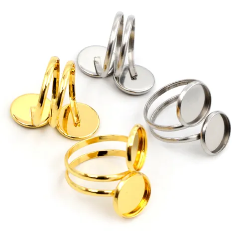 Adjustable Stainless Steel Ring Base Cabochon Bezel Settings For DIY Jewelry Making Vintage Style Craft Supplies Parts