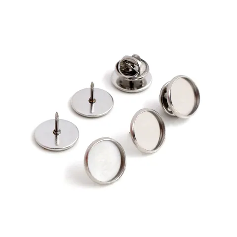 Base per Spilla in Acciaio Inossidabile 304 con Disco Rotondo e Chiusura a Farfalla Componenti per Distintivi Fai da Te Argento