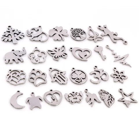 Stainless Steel Small Pendants Charms For DIY Jewelry Making Various Animal Botanical Geometric Shapes Silver Tone Pendants