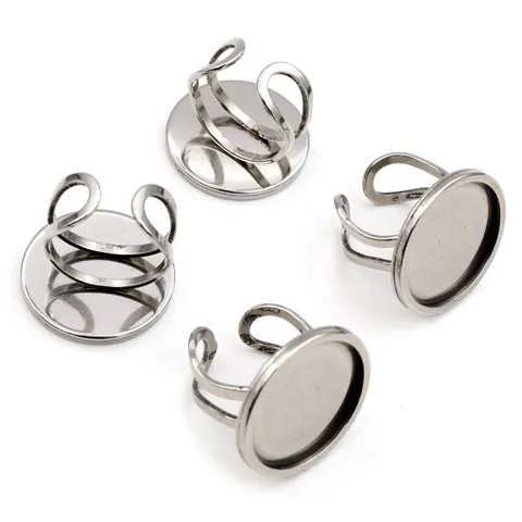 Base per Anello Aperta Regolabile in Acciaio Inossidabile Vassoio Vuoto Quadrato Tondo Impostazioni Cabochon per Creazione Gioielli Fai da Te Accessori