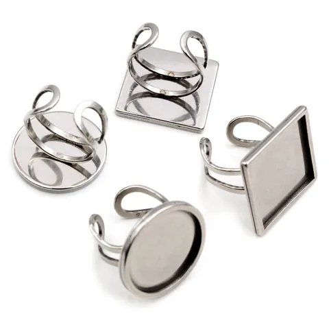 Base per Anello Aperta Regolabile in Acciaio Inossidabile Vassoio Vuoto Quadrato Tondo Impostazioni Cabochon per Creazione Gioielli Fai da Te Accessori