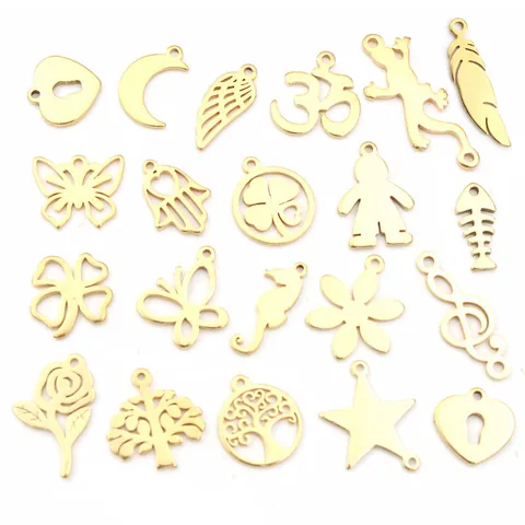 Vacuum Gold Plated Stainless Steel Pendant Charms For Jewelry Making Moon Butterfly Tree Of Life Hamsa Hand Feather DIY Findings