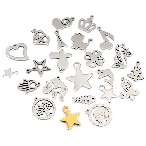 Stainless Steel Small Pendants For Jewelry Making Assorted Shapes Star Heart Life Tree Animals DIY Charms For Necklaces Bracelet Hanging Accessories