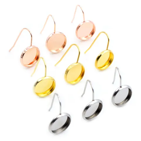 Stainless Steel Earring Base Trays DIY Jewelry Making Findings Stud Earring Settings Round Blank Trays Hooks Components Gold Rose Gold Steel
