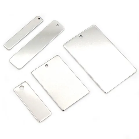 Stainless Steel Rectangle Blank Pendant Single Hole Polished Dog Tag DIY Necklace Charms For Jewelry Making Silver Metal Plate