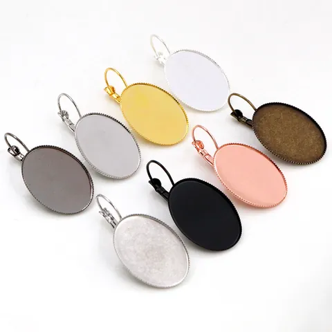 Supports Boucles d'Oreilles Crochet Français Plateau Ovale pour Cabochon Dormeuse Crochets Bijoux DIY Loisirs Créatifs