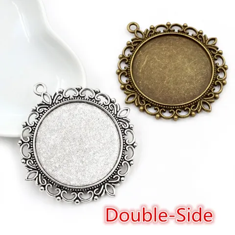 Vintage French Style Alloy Double Sided Round Pendant Base Openwork Lace Edge Large Jewelry Finding For DIY Crafting Necklaces