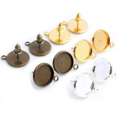 Round Electroplated Brass Earring Stud Base With Loop For DIY Jewelry Making Findings Vintage Dotted Textured Earring Post