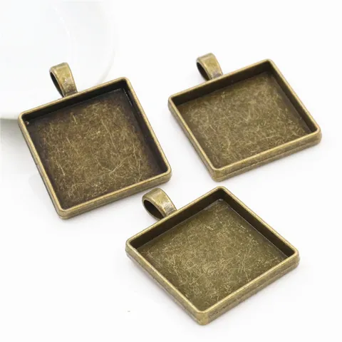 Square Alloy Pendant Bezel Trays For Time Gem DIY Jewelry Making Antique Silver Bronze Metal Cabochon Base Accessory
