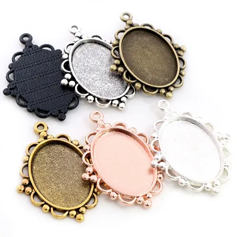 Vintage Oval Alloy Pendant Trays Cameo Cabochon Settings Size 18x25 DIY Jewelry Making Findings Craft Accessories Supplies