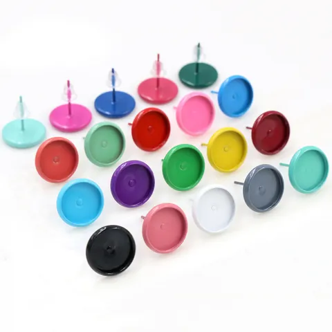 DIY Copper Round Bezel Tray Earring Post Findings Colorful Lacquer Base For Handmade Jewelry Making Stud Earring Components