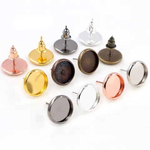 Round Flat Tray Earring Post Base Iron DIY Jewelry Making Findings Accessories For Stud Earrings Making For Women