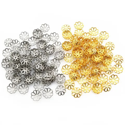 Vintage Hollow Flower Bead Caps Stainless Steel For DIY Jewelry Making Spacer Beads Findings Craft Accessories Gold Steel