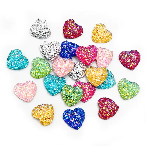 12mm Heart Shaped Epoxy Resin Charms DIY Sparkling Flatback Heart For Earring Bracelet Jewelry Making Accessories