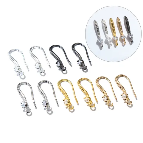 French Retro Copper Zirconia Earring Hooks For DIY Jewelry Making Findings Accessories Round Geometric Ear Wire Hooks