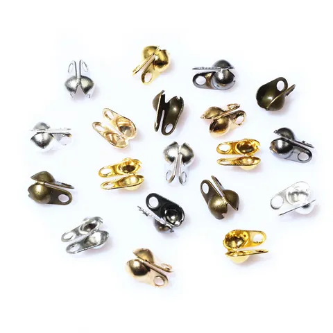 Iron Clamshell Bead Tips Double Loop Knot Covers For DIY Necklace Bracelet Jewelry Making Findings Connector Accessory