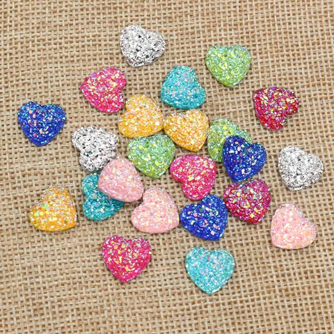12mm Heart Shaped Epoxy Resin Charms DIY Sparkling Flatback Heart For Earring Bracelet Jewelry Making Accessories