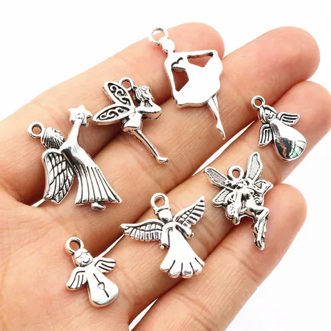 Antique Silver Zinc Alloy Angel Fairy Ballet Girl Charms For DIY Jewelry Making Necklaces Bracelets Vintage Craft Pendants