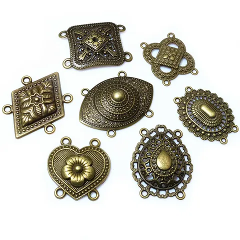 Antique Bronze Alloy Jewelry Connectors Vintage Ethnic Hollow Relief Geometric Floral DIY Craft Jewelry Making Charms