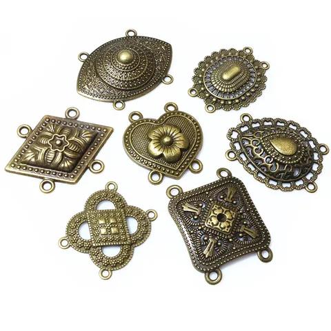 Antique Bronze Alloy Jewelry Connectors Vintage Ethnic Hollow Relief Geometric Floral DIY Craft Jewelry Making Charms