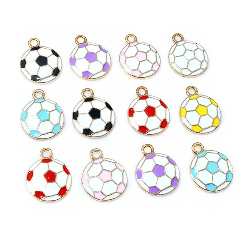 Alloy Soccer Ball Enamel Drip Oil Pendants Charms For DIY Handmade Jewelry Making Necklace Bracelet Round Football Charms
