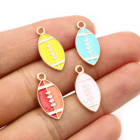 Alloy Enamel Rugby Football Pendants For DIY Jewelry Making Crafts Sport Theme Charm Jewelry Accessories