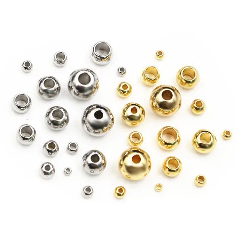 Stainless Steel Round Loose Spacer Beads Gold Silver Plated Polished Positioning Beads For DIY Jewelry Making Findings