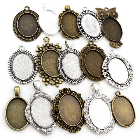 Vintage Zinc Alloy Oval Pendant Bezel Trays DIY Jewelry Making Cabochon Base Necklace Findings Bronze Silver Owl Shape