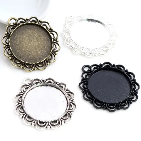 French Vintage Zinc Alloy Pendant Tray Round Oval Filigree Cabochon Base DIY Jewelry Making Findings Accessories