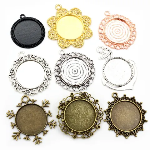 Vintage Alloy Pendant Tray Bezel Settings For DIY Jewelry Making Hollow Floral Round Round Pendant Bases Accessories