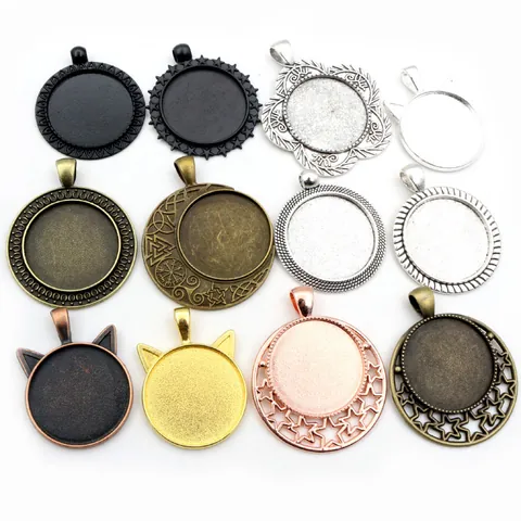 Alloy Pendant Trays Bezel Settings For DIY Jewelry Making Vintage Round Cabochon Base With Moon Star Cat Ear Designs Findings