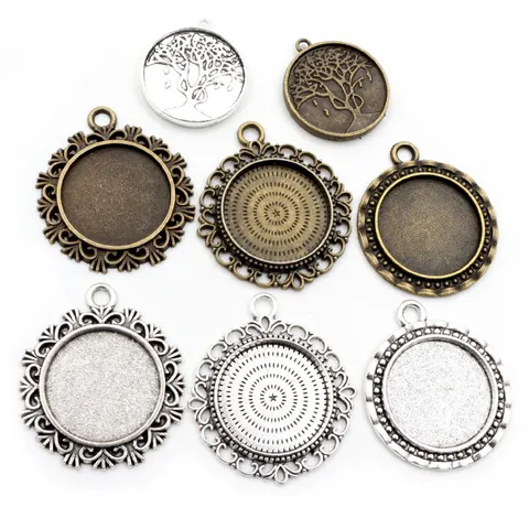 Vintage Alloy Pendant Bezel Trays For DIY Jewelry Making Antique Silver Bronze Base Settings Round Floral Anchor Shape