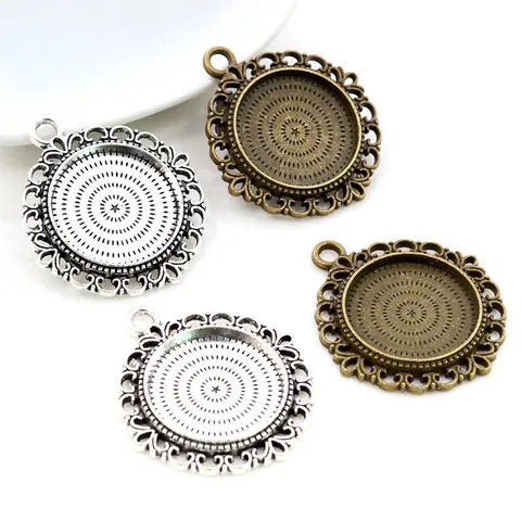 Vintage Alloy Pendant Bezel Trays For DIY Jewelry Making Antique Silver Bronze Base Settings Round Floral Anchor Shape