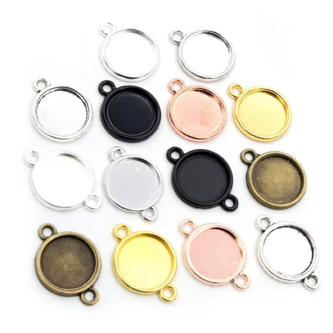 Bases De Bandeja De Colgante De Aleación De Zinc Redondas Ajustes De Bisel Para Hacer Joyas De Bricolaje Ajustes De Cabujón Conectores De Bucle Simple Doble