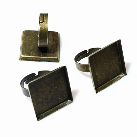 Adjustable Iron Square Ring Base Blanks For DIY Jewelry Making Findings Components Electroplated Vintage Silver Antique Bronze Finger Ring Trays