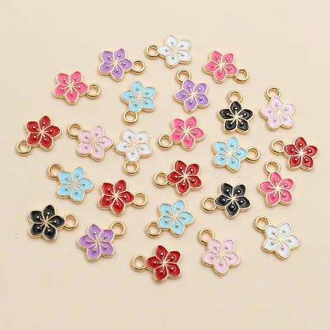 Zinc Alloy Enamel Flower Charms Cherry Blossom Pendants DIY Jewelry Making Accessories For Necklace Bracelet Earring Gold Edge Colorful Floral Pendant