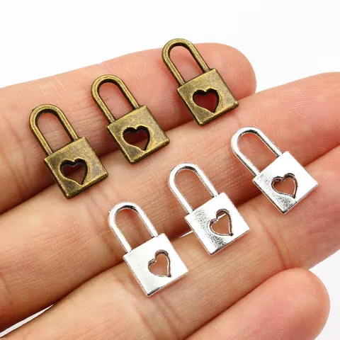 Alloy Heart Cutout Lock Shaped Pendants For DIY Jewelry Making Antique Bronze Silver Metal Charms Accessories Crafts