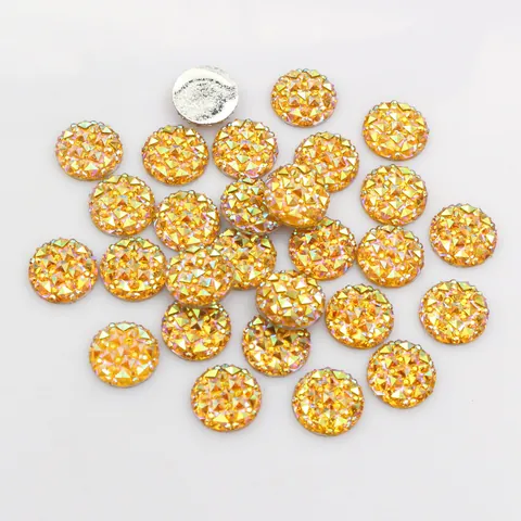12mm Round Resin Druzy Cabochons Flatback Faceted Rhinestones For DIY Jewelry Making Accessories Crafting Materials