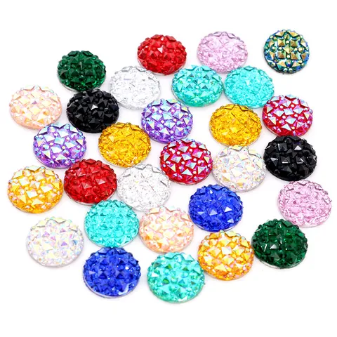12mm Round Resin Druzy Cabochons Flatback Faceted Rhinestones For DIY Jewelry Making Accessories Crafting Materials
